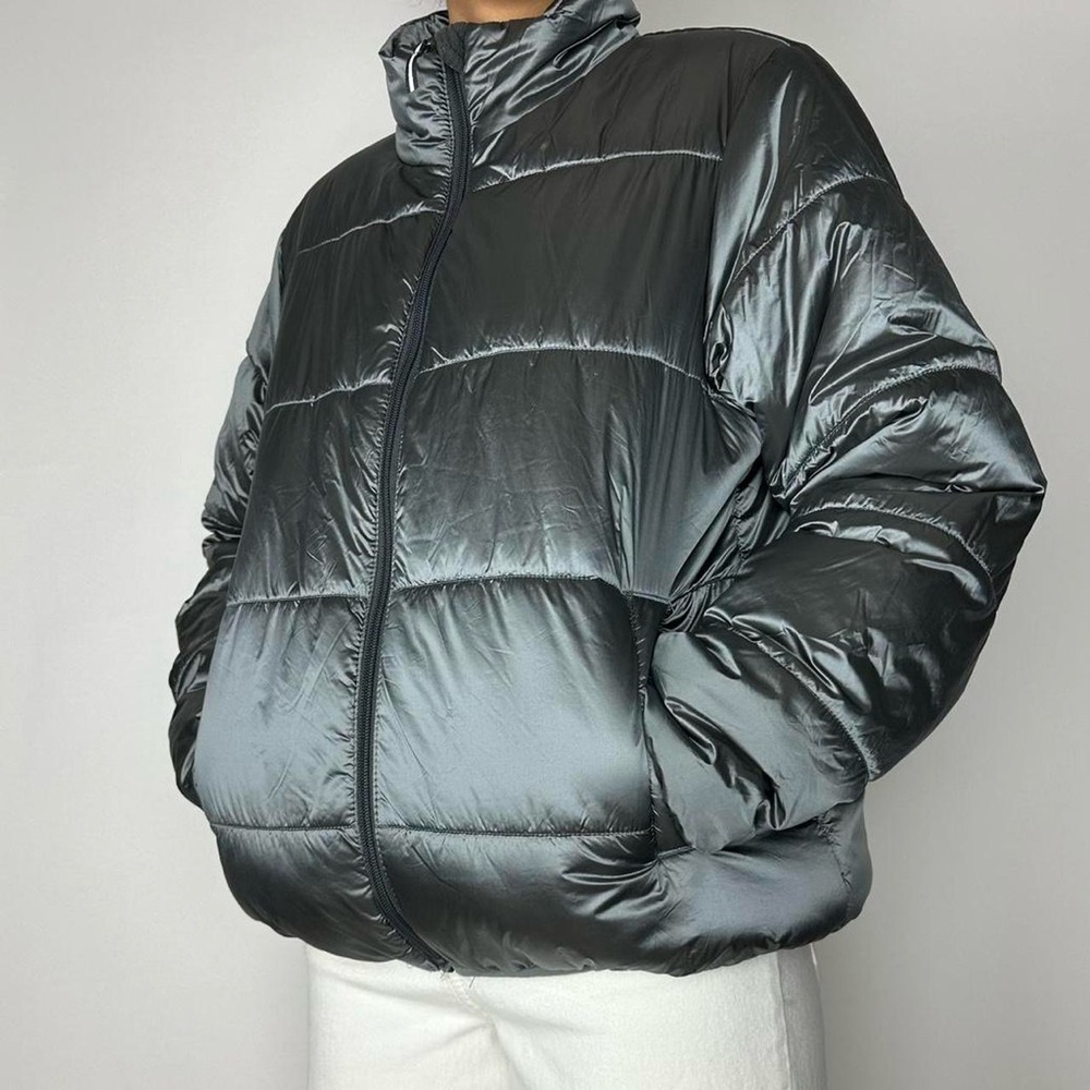 silver puffer zip up jacket
